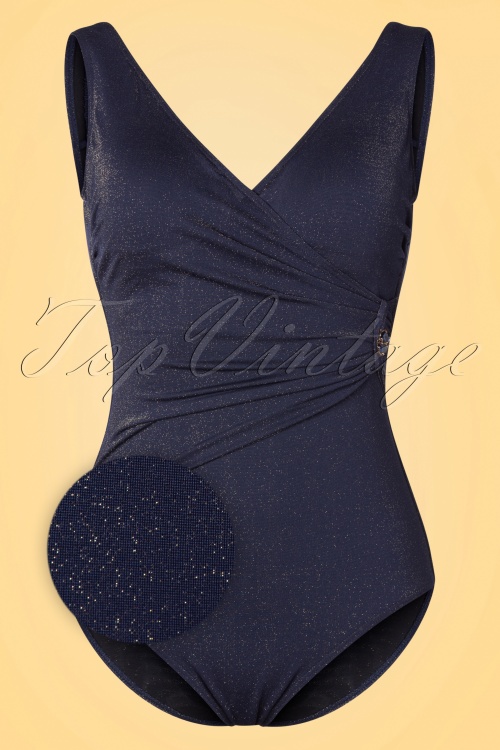 Marc & André Paris - 50s Vivienne Golden Shimmer Swimsuit in Midnight Blue 2