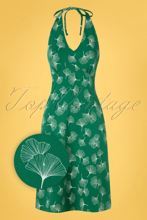 Mademoiselle YéYé - 60s Be Bop Baby Ginko Leaves Dress in Green 2