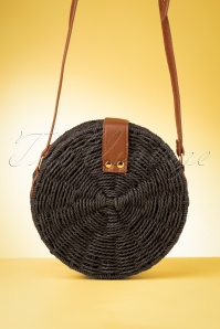 Amici - 70s Coco Round Straw Bag in Black 3