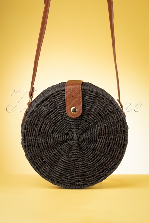 Amici - 70s Coco Round Straw Bag in Black