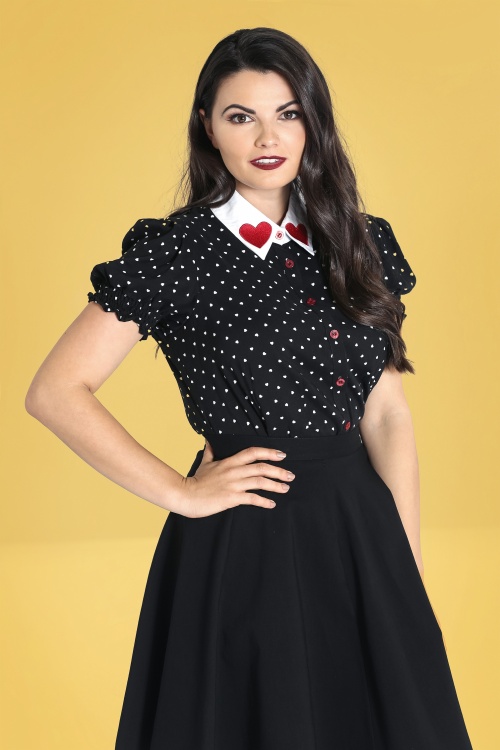 Bunny - 50s Allie Hearts Blouse in Black