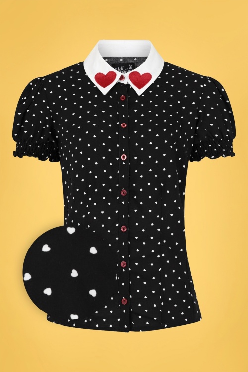 Bunny - 50s Allie Hearts Blouse in Black 2