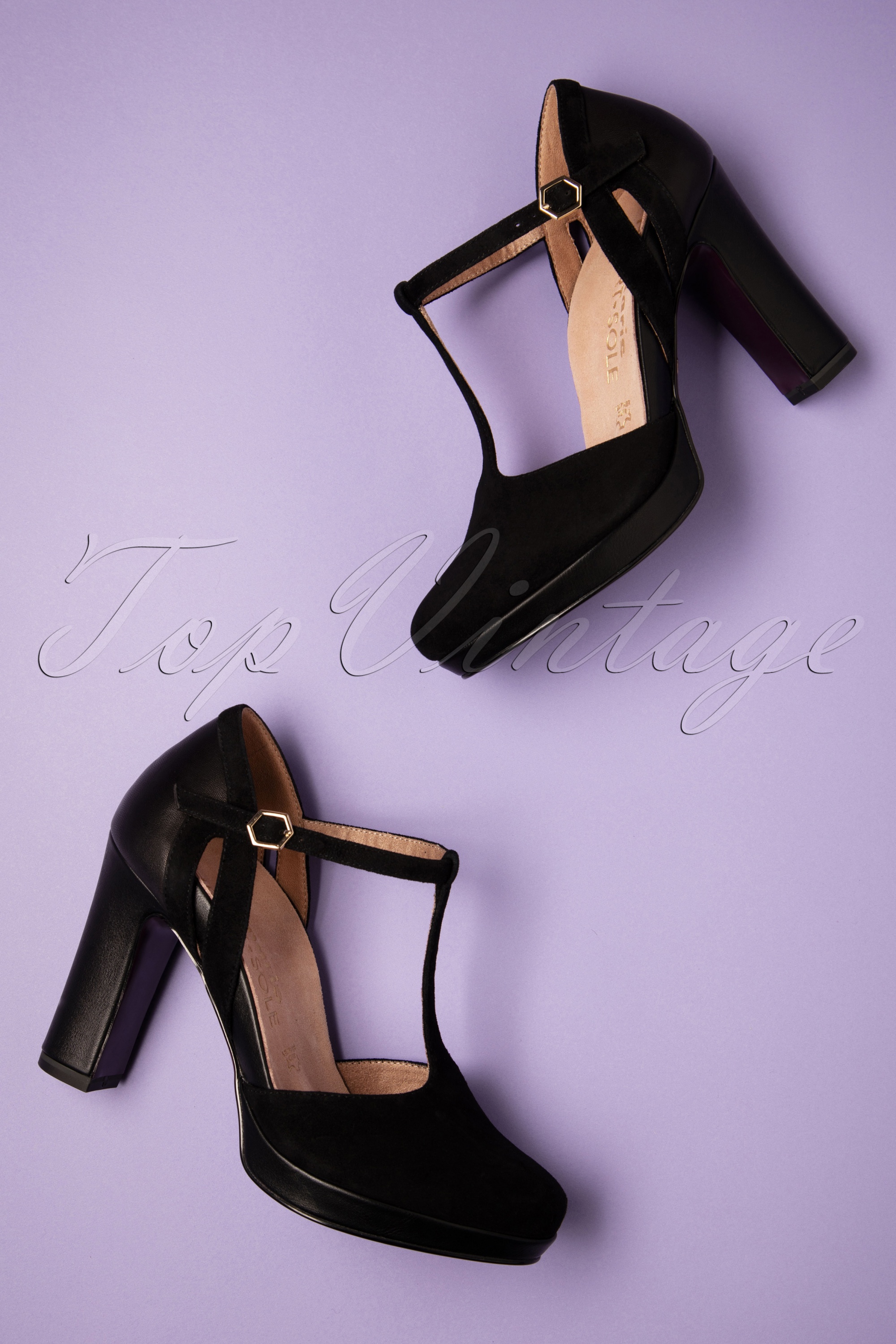 Tamaris - Donna suède t-strap pumps in zwart 6