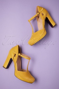 Tamaris - 60s Donna Suede T-Strap Pumps in Yellow 6