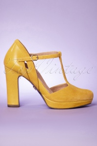 Tamaris - 60s Donna Suede T-Strap Pumps in Yellow 4