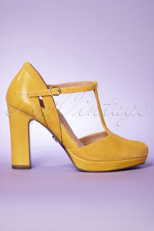 Tamaris - 60s Donna Suede T-Strap Pumps in Yellow 4