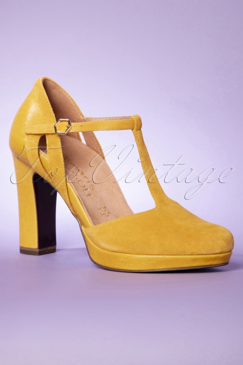 Tamaris - 60s Donna Suede T-Strap Pumps in Yellow 2