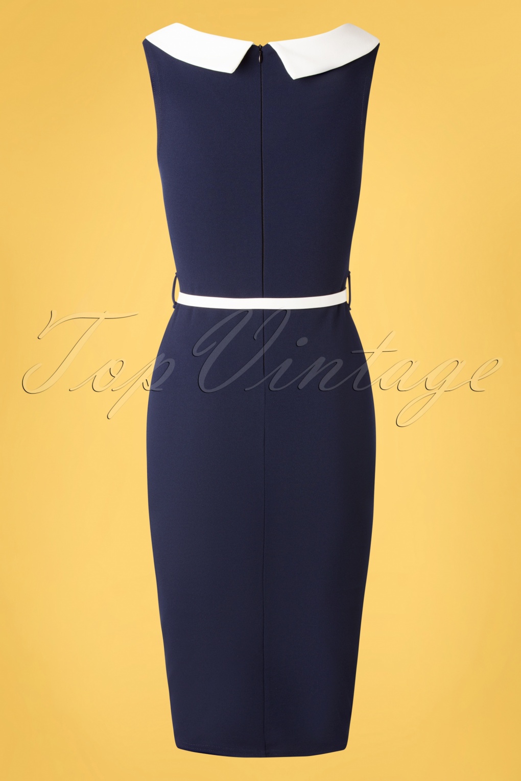 50s Bessy Pencil Dress in Navy and Ivory