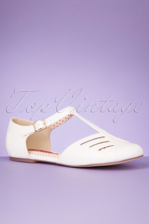 B.A.I.T. - 50s Edie T-Strap Flats in White 2