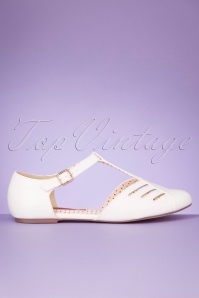 B.A.I.T. - 50s Edie T-Strap Flats in White 4