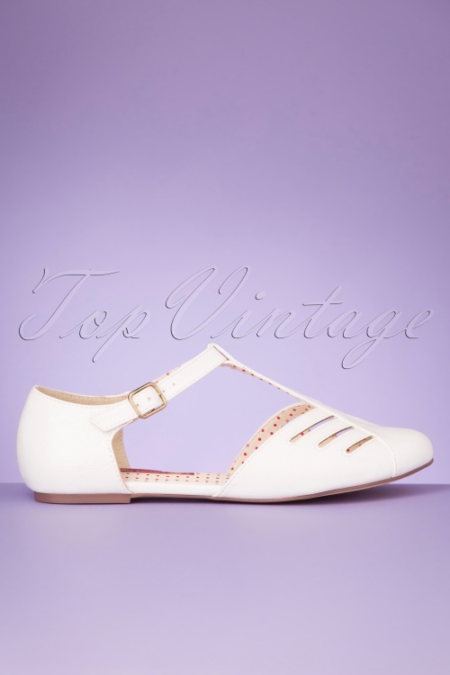 B.A.I.T. - 50s Edie T-Strap Flats in White 4