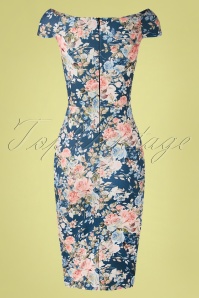 Vintage Chic for Topvintage - 50s Donna Floral Pencil Dress in Blue 5