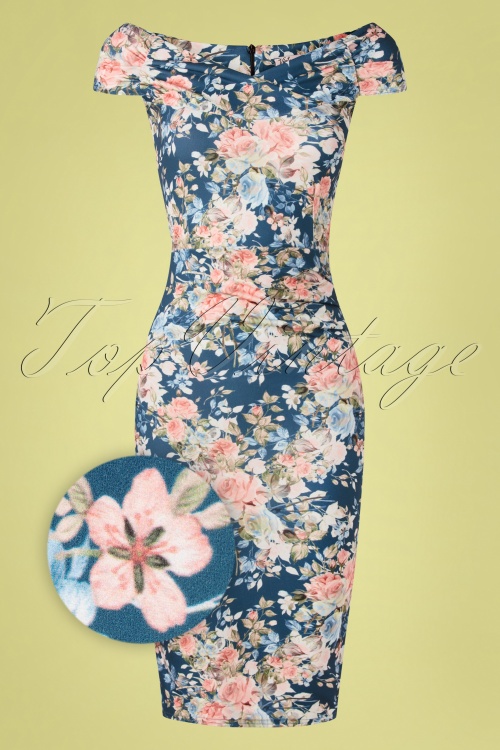 Vintage Chic for Topvintage - 50s Donna Floral Pencil Dress in Blue