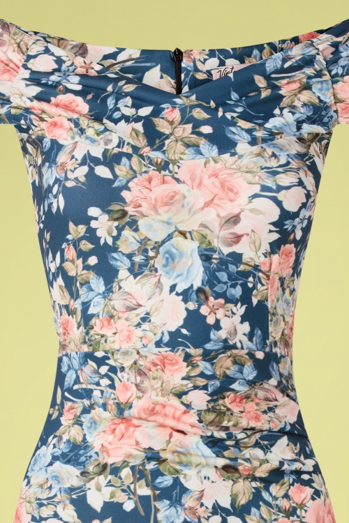 Vintage Chic for Topvintage - 50s Donna Floral Pencil Dress in Blue 3
