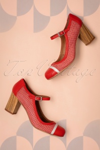 Nemonic - 60s Frida Leather Mary Jane Pumps in Red