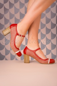 Nemonic - 60s Frida Leather Mary Jane Pumps in Red 5