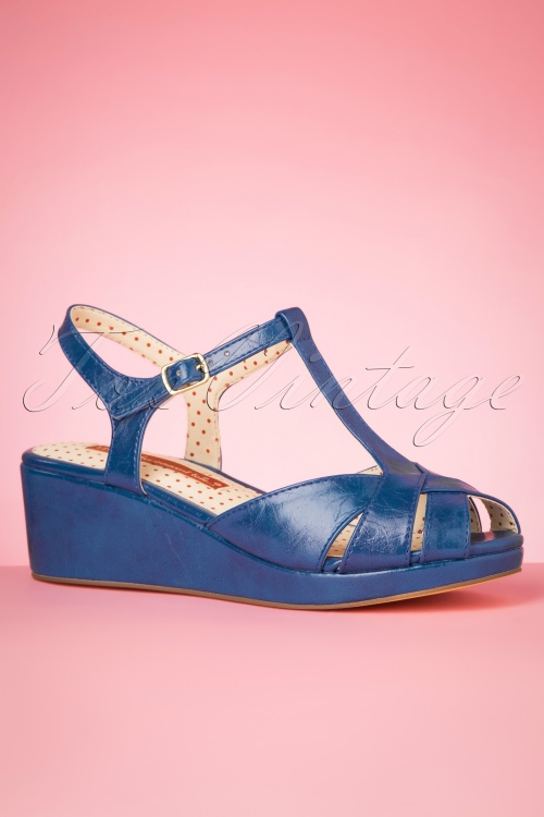 B.A.I.T. 50s Kira Low Wedge Sandals in Blue
