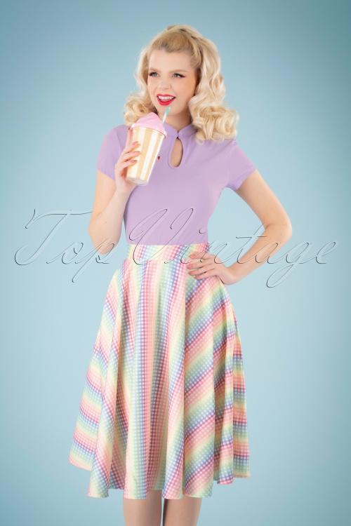 Vixen - Unreal Redheads Collaboration ~ 50s Trixie Gingham Skirt in Rainbow