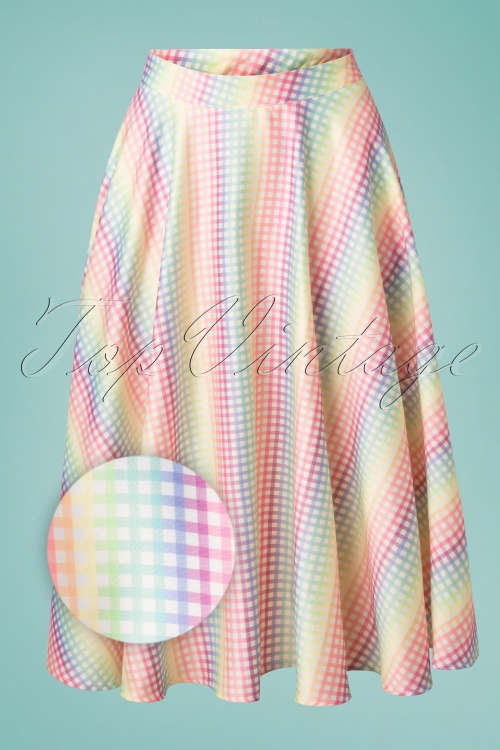 Vixen - Unreal Redheads Collaboration ~ 50s Trixie Gingham Skirt in Rainbow 2