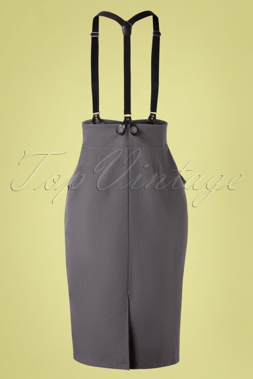 Vixen - 50s Gina Bow Suspender Pencil Skirt in Grey 2