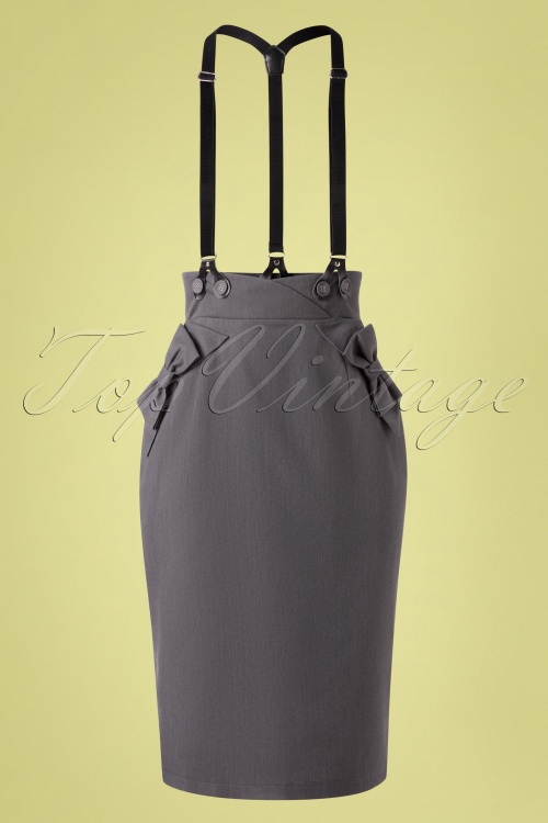 Vixen - 50s Gina Bow Suspender Pencil Skirt in Grey