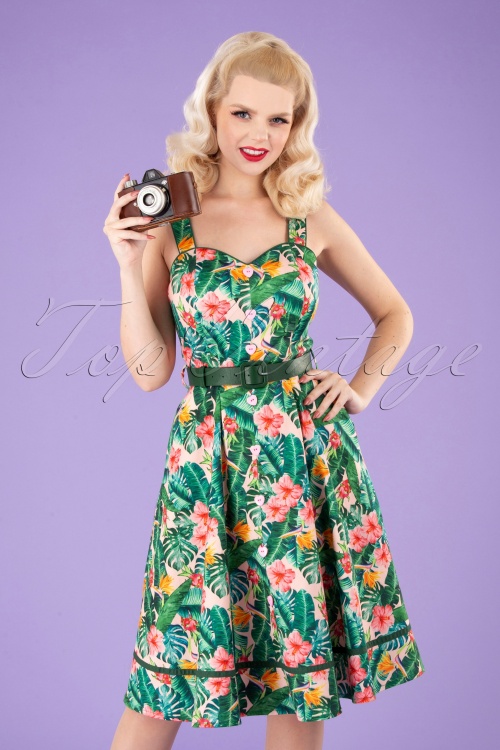 Vixen - Unreal Redheads Collaboration ~ 50s Jinkx Floral Tropical Dress in Pink and Green