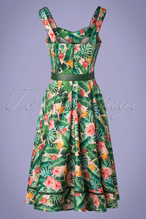 Vixen - Unreal Redheads Collaboration ~ Jinkx Floral Tropical Dress Années 50 en Rose et Vert  5