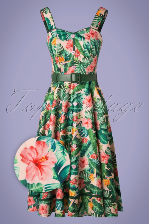 Vixen - Unreal Redheads Collaboration ~ Jinkx Floral Tropical Dress Années 50 en Rose et Vert  2