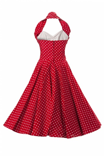 1950s Retro halter Red White Spot dress cotton sateen