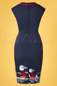 Banned Retro - 50s Summer Sail Pencil Dress in Navy 4
