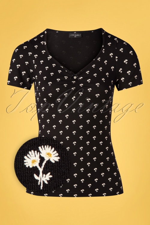 Vive Maria - 50s Marguerite Flowers Shirt in Black 2