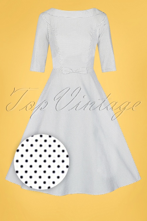 Collectif Clothing - Bertha Mini Polka Dot Swing Dress Années 40 en Ivoire et Noir 2