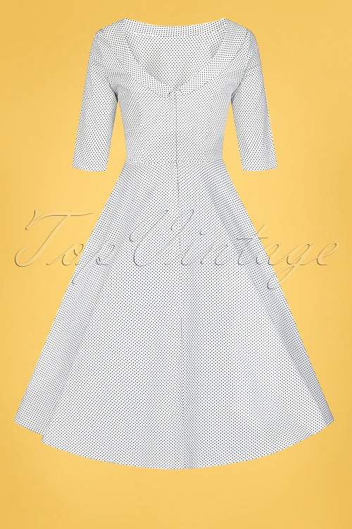 Collectif Clothing - Bertha Mini Polka Dot Swing Kleid in Elfenbein und Schwarz 5