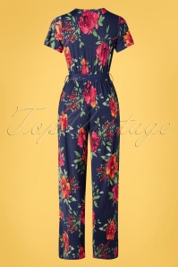 Vintage Chic for Topvintage - Quinty jumpsuit met bloemenprint in marineblauw 5