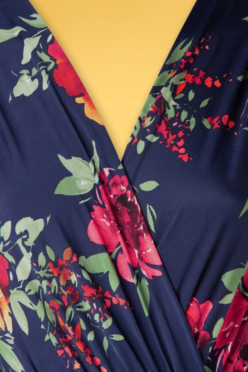 Vintage Chic for Topvintage - Quinty jumpsuit met bloemenprint in marineblauw 4