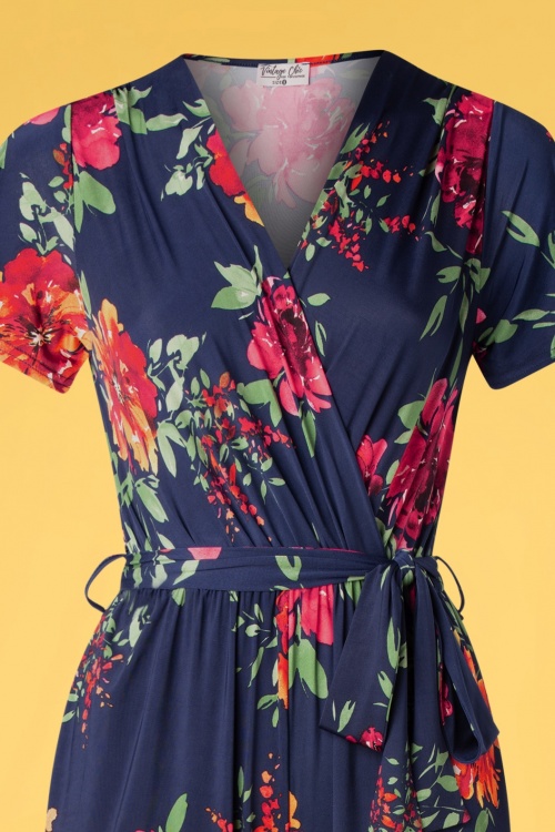 Vintage Chic for Topvintage - Quinty Blumen-Jumpsuit in Marineblau 3
