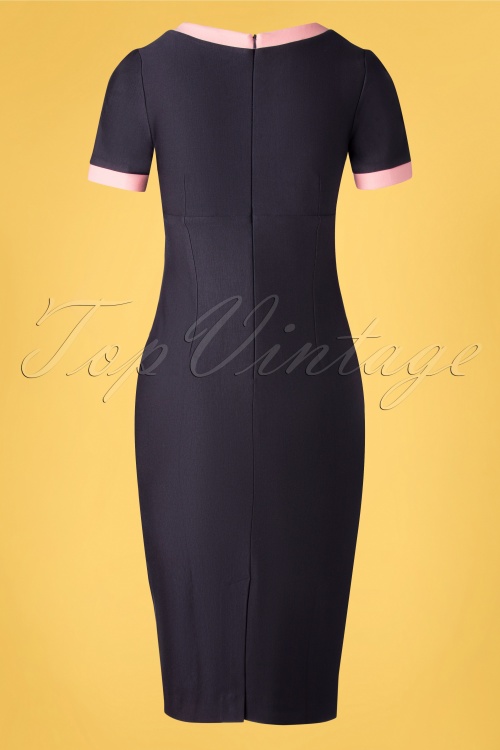 Zoe Vine - 50s Erika Pencil Dress in Navy and Pink 5