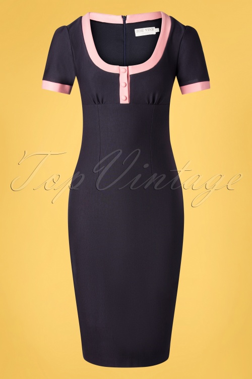 Zoe Vine - 50s Erika Pencil Dress in Navy and Pink 2