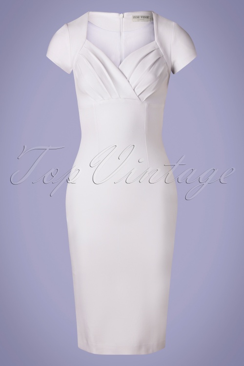 Zoe Vine - Sadie Pencil Dress Années 50 en Blanc 2