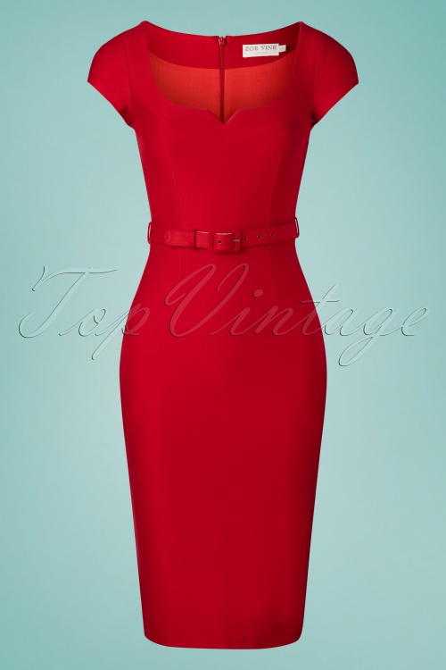 Zoe Vine - 50s Gina Pencil Dress in Red 2