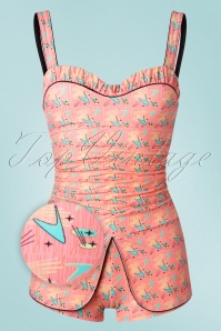 Red Dolly - 50s Boomerang One Piece Swimsuit in Pink 2