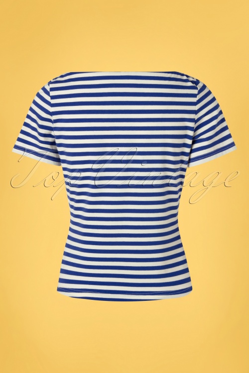 Banned Retro - 60s Sally Striped Top in Blue and White 2