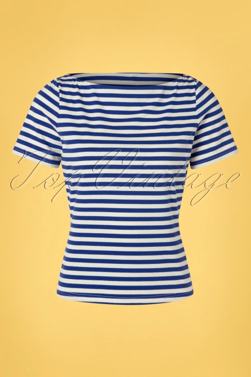 Banned Retro - 60s Sally Striped Top in Blue and White