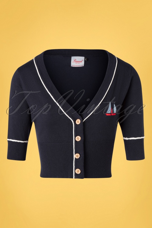 Banned Retro - Summer Sail Cardigan Années 50 en Bleu Marine