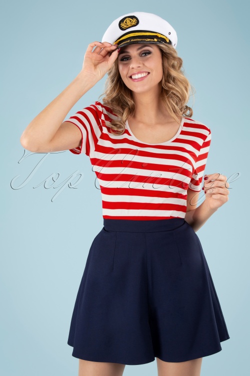 Banned Retro - Land Ahoy crop t-shirt in rood en wit