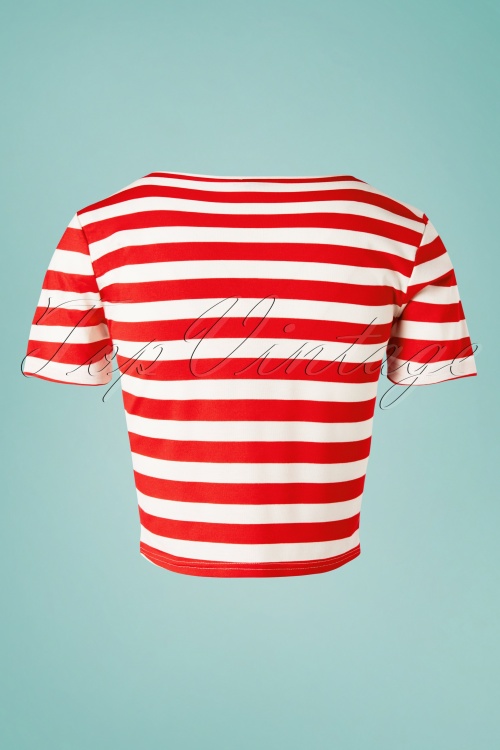 Banned Retro - Land Ahoy crop t-shirt in rood en wit 4