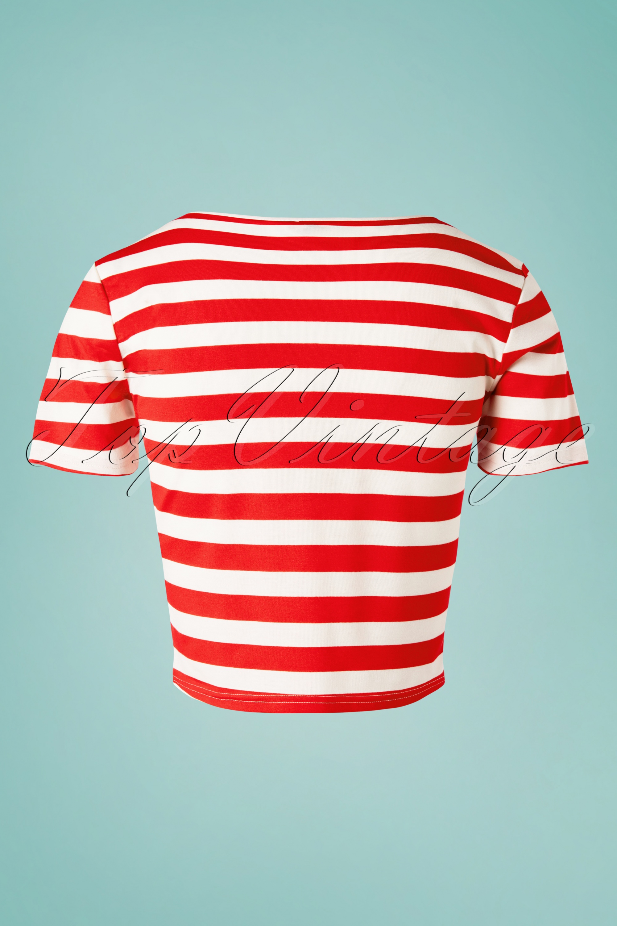 Banned Retro - Land Ahoy crop t-shirt in rood en wit 4