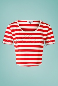 Banned Retro - Land Ahoy crop t-shirt in rood en wit 2
