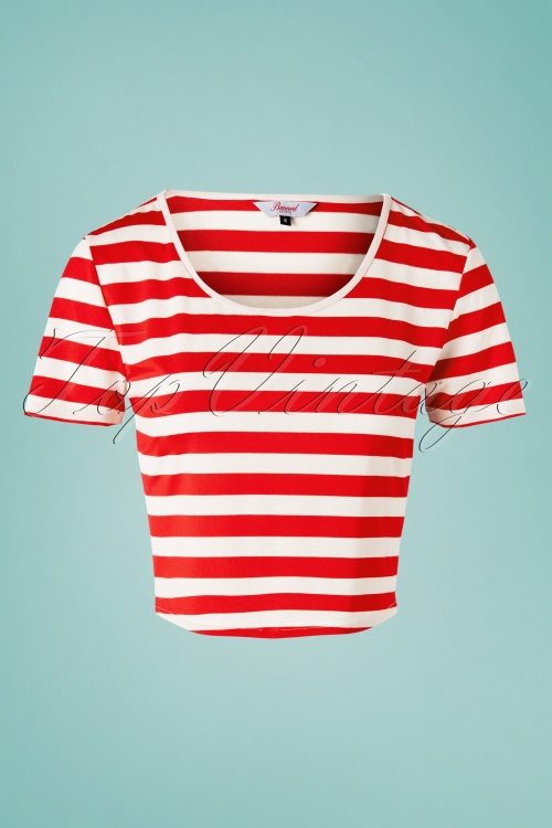 Banned Retro - Land Ahoy Crop T-Shirt Années 50 en Rouge et Blanc 2