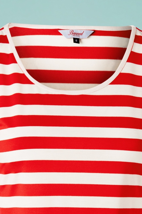 Banned Retro - Land Ahoy crop t-shirt in rood en wit 3